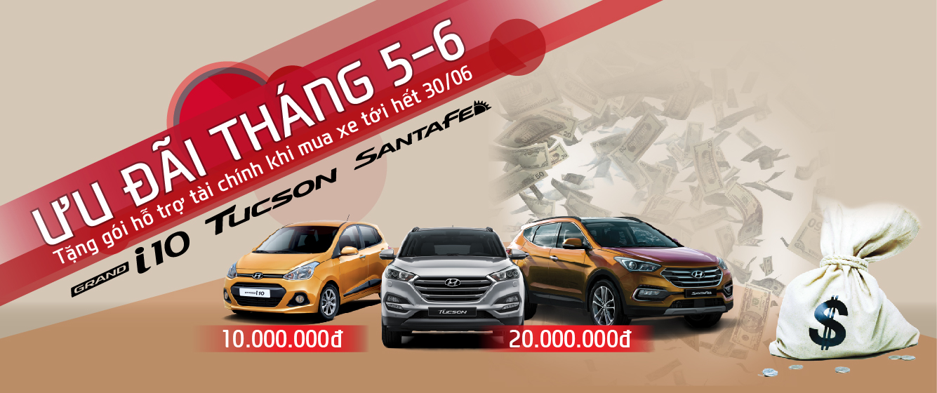Hỗ trợ tài chính đến 20 triệu đồng cho khách hàng mua xe Hyundai Grand i10 - Tucson - SantaFe
